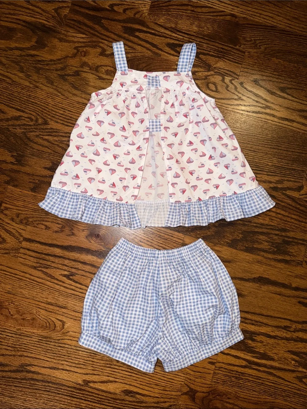 James & Lottie Ruffle Sailboat Swing Set Blue Gingham Nautical Outfit 6